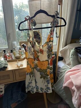 Reformation White Floral Dress with Orange and Green Print